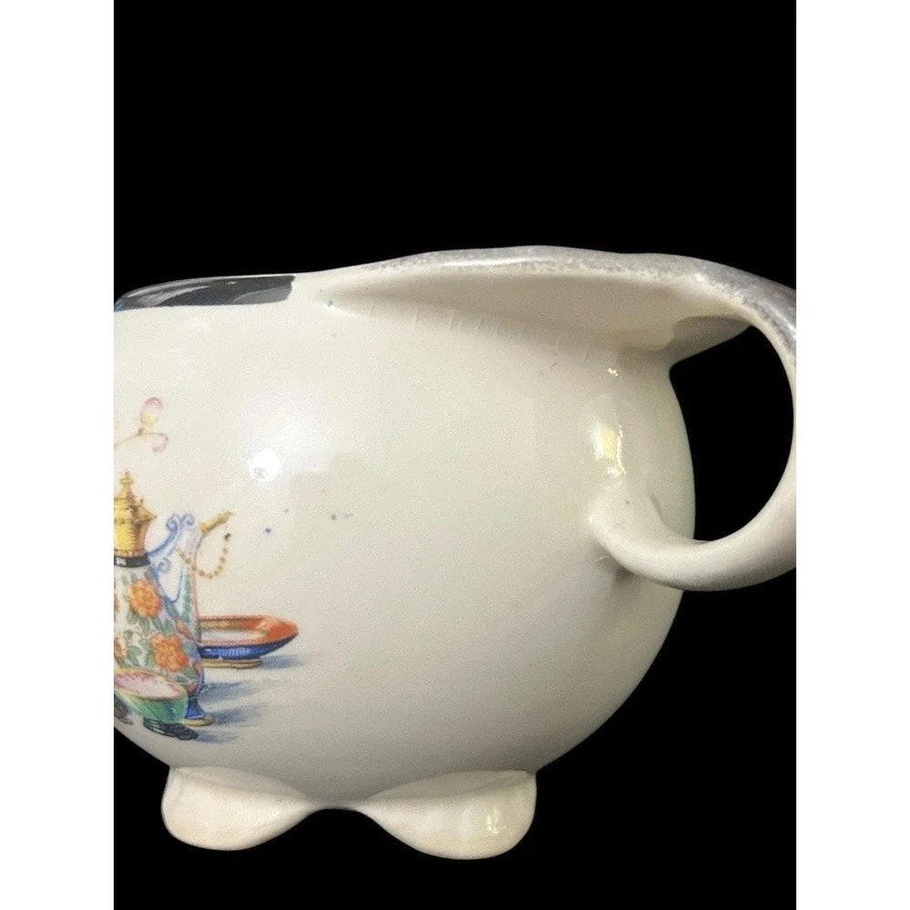 Mid Century Chinoiserie Quan Yin Footed Creamer Pitcher Vintage Asian Decor